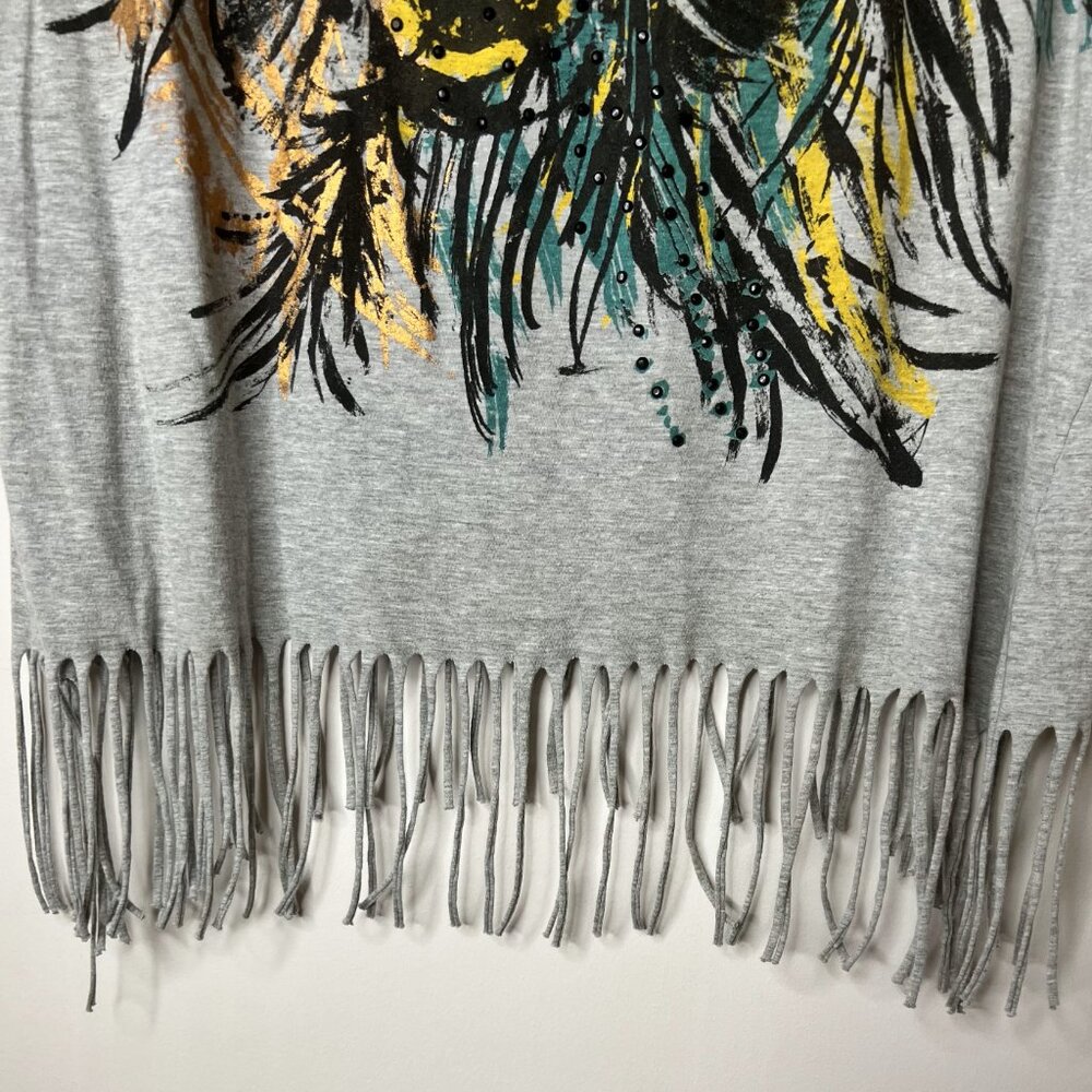 Torrid Plus Size Feather Print Fringe Detail Grey… - image 4